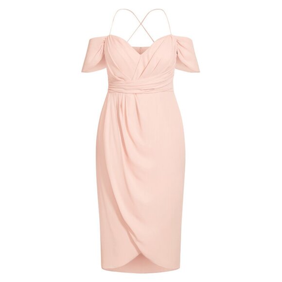 NWT City Chic Women Plus Size 24 Ballet Pink Entwine Off Shoulder Maxi Dress NEW - Picture 1 of 7